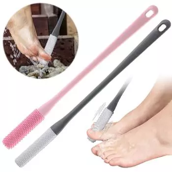 2 шт. Щетка для чистки пальцев ног, отшелушивающий аппликатор для лосьона с длинной ручкой 15,7 дюйма, очиститель для ног, скраб для ухода за ногами розовый