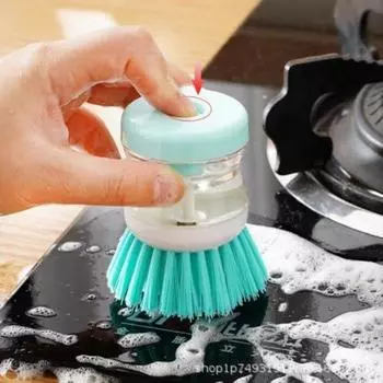 2 шт. Щетка для мытья посуды на кухне с дозатором, наполнение жидкостью при нажатии, не повреждает кастрюлю, автоматические щетки для чистки розовый