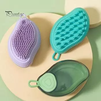 2 шт. Щетка для ванны для ухода за домашними животными с дозатором мыла-шампуня Мягкая силиконовая щетина очищает массажную щетку для длинных короткошерстных собак кошек фиолетовый