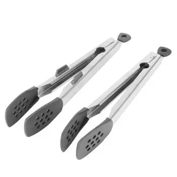 2 шт. Щипцы для еды из нержавеющей стали, зажим для стейка, силиконовые трафареты для салата и барбекю, кухонный инструмент, черный