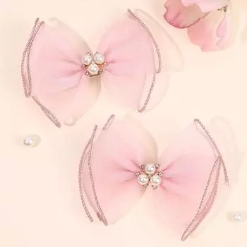 2 шт. Шифоновые заколки-банты для волос Розовые стразы Жемчуг Золотая нить Тканевая заколка для волос для женщин Девушек Повседневные Аксессуары для вечеринок Головной убор