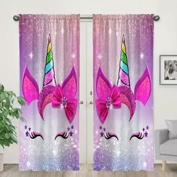 2 шт. штор с принтом «Единорог» — стильное и элегантное оформление окон для гостиной, кухни и домашнего декора 2x50W130H(CM)40x51in&Hook