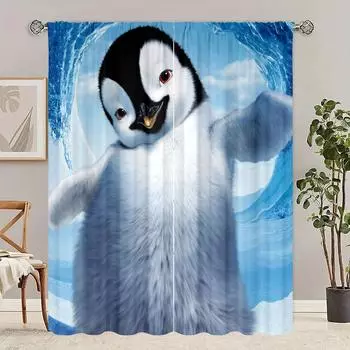 2 шт. штор с принтом «Пингвин» - материал из полиэстера - подходят для спален, гостиных и кабинетов в качестве занавесок для уединения. 30inchx65inchx2Pcs