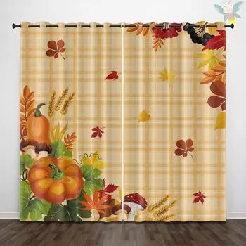 2 шт. штор с принтом в виде кленовых листьев и тыквы на тему Дня благодарения для декора, спальни и гостиной 140x160cm&Grommet Top