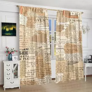 2 шт. - Штора с газетным принтом - Материал полиэстер - Подходит для спальни, гостиной, кабинета - Штора для уединения 30inchx65inchx2Pcs