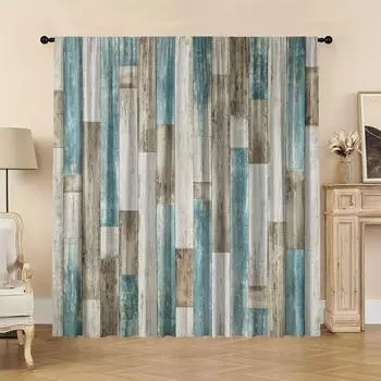 2 шт. Шторы для домашнего декора, деревянный пол, принт, европейский стиль, декор, современный принт, карман для карниза для штор, для кухни, гостиной W65X60H(cm)X2Pcs&Hook