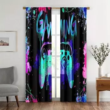 2 шт. Шторы для спальни с играми, контроллер для видеоигр, декор для комнаты геймера, карманные шторы для окон. 150x166cm&Hook