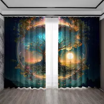 2 шт. Шторы для украшения дома, фон «Мечтательный город» с карманами на карнизе, кухня, кофейня, гостиная, балкон 75x166cm&Without mount