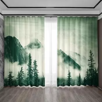 2 шт. Шторы для украшения дома, пик горы Цинлуань с карнизными шторами, кухня, кофейня, гостиная, балкон, сад 75x166cm&Without mount