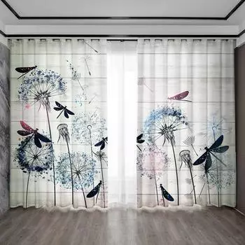 2 шт. Шторы для украшения дома с цветочным и птичьим фоном и карнизными шторами, подходят для кухонь, кафе, гостиных 75x166cm&Without mount