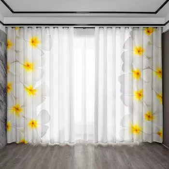 2 шт. Шторы для украшения дома с симметричным цветком и карманными шторами на штанге с обеих сторон, кухня, кофейня, гостиная 75x166cm&Without mount