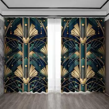 2 шт. Шторы для украшения дома с ретро-узорами и карманами на штанге, для кухни, кофейни, гостиной, балкона, сада 75x166cm&Without mount