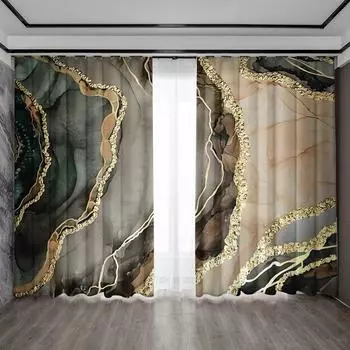 2 шт. Шторы для украшения дома, серия «Желтый мрамор» с карнизами для штор, кухня, кофейня, гостиная, балкон, сад 75x166cm&Without mount