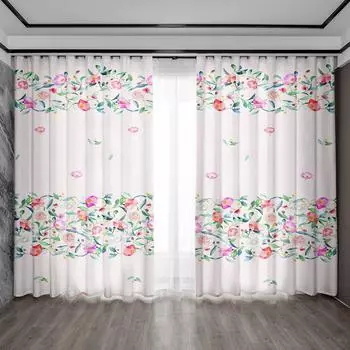 2 шт. Шторы для украшения дома со светло-фиолетовыми цветами и карнизными шторами, кухня, кофейня, гостиная, балкон, сад 75x166cm&Without mount