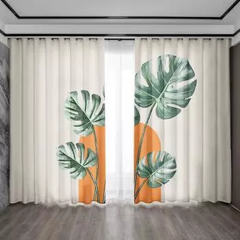 2 шт. Шторы для украшения дома, тропический лиственный лес с карнизными шторами, кухня, кофейня, гостиная, балкон, сад 75x166cm&Without mount