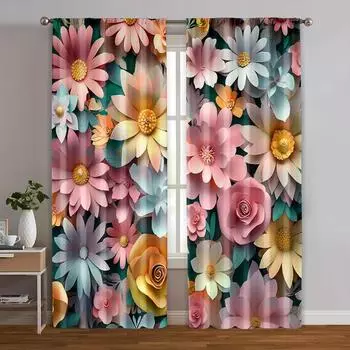 2 шт., Шторы и портьеры 2D-принт Красивые фиолетовые и розовые цветы Ткань (без удилища) Теплоизоляция и затемнение комнаты 29x65in(75x166cm)