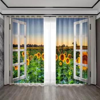 2 шт. Шторы Красивые весенние Подсолнухи Цветок Красивые Пожелания Современные Печатные Шторы С Карманом На Карнизе Шторы Для Кухни (50Wx50H)x2(CM)&Rod Pocket