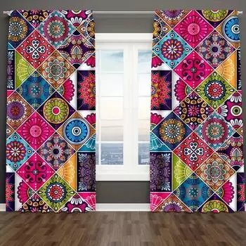 2 шт. шторы на окна в стиле бохо-шик с изображением мандалы для гостиной и спальни, цветные затемняющие панели для комнаты 50W160H(CM)x2Panel&Hook