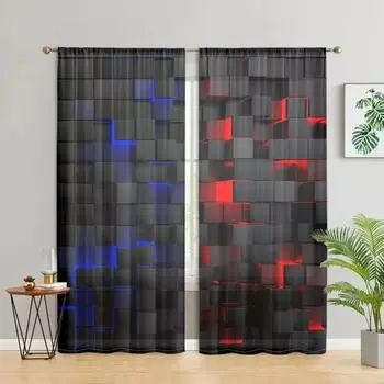 2 шт., шторы с абстрактным геометрическим узором в виде куба - полузатемняющие - отлично подходят для гостиной, спальни, кухни, для украшения дома W150CM H166CM&Rod pocket чёрный