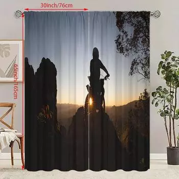 2 шт. - Шторы с байкерским принтом, 100% полиэстер, полупрозрачные, подойдут для спальни и декора гостиной. 23Wx59L(60x150cm)