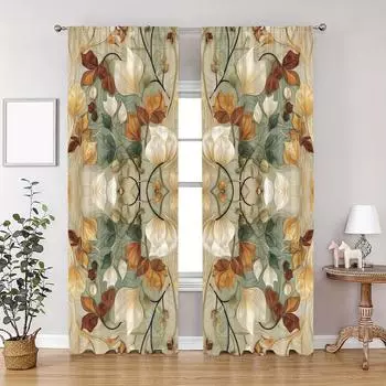 2 шт. Шторы с цветочным узором, Декоративные оконные шторы, WindowTreatments для спальни, гостиной, украшения дома, RoomDecoratio W65X60H(cm)X2Pcs&Hook