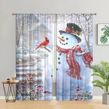 2 шт., шторы с изображением рождественского снеговика и снежного пейзажа -30% затемнения - подходят для гостиной, спальни, кухни, домашнего декора W150CM H166CM&Rod pocket светло-серый