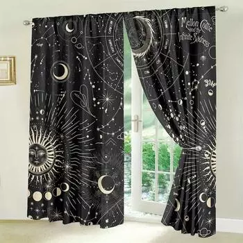 2 шт. Шторы с изображением созвездий зодиака, астрология, полумесяц, фаза Луны, галактика, небесная готика, мистика, Таро, полиэстеровая ткань для окна D 2x50W160H(CM)40x63in&Hook