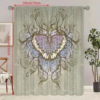 2 шт. - Шторы с принтом «Бабочки» - 100% полиэстер - подойдут для штор в спальню и гостиной. 30Wx65L(76x165CM)x2