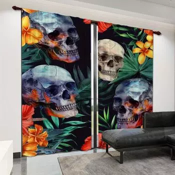 2 шт. Шторы с принтом черепа, декоративные занавески на карнизах, оконные шторы, украшения для спальни, гостиной, офиса, кабинета, домашнего декора 100W130H(CM)40x51in&rod pocket