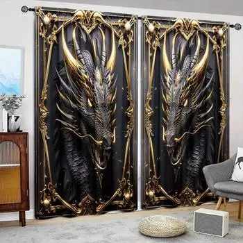 2 шт. Шторы с принтом черного дракона для домашнего декора - Карманные шторы для окон в спальню, офис, кухню, гостиную 52.5cmX116cm X 2pcs
