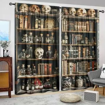 2 шт. Шторы с принтом «Шкаф ведьмы» для домашнего декора — оконные карманы с карнизом для спальни, офиса, кухни, гостиной 52.5cmX116cm X 2pcs