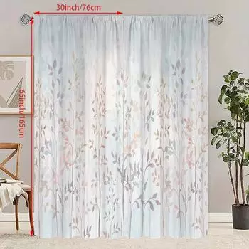 2 шт. - шторы с принтом в виде листьев ротанга, 100% полиэстер, полупрозрачные, подходят для штор в спальне и декора гостиной. 23Wx59L(60x150cm)