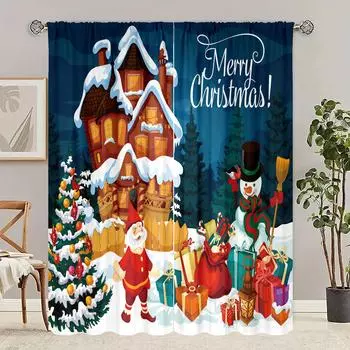 2 шт. - Шторы с принтом в виде зимних рождественских украшений - Материал полиэстер - подходит для спальни, гостиной, кабинета 30inchx65inchx2Pcs