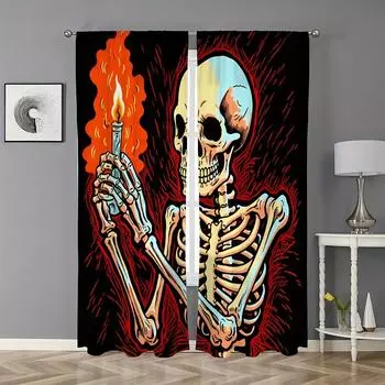 2 шт. Шторы с рисунком черепа, декоративные люверсы, верхние оконные драпировки, оконные украшения для спальни, гостиной, домашнего декора, шторы 100W130H(CM)40x51in&rod pocket