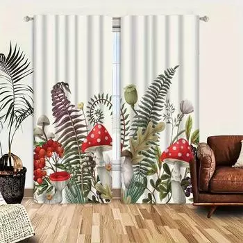 2 шт. Шторы с рисунком гриба, декоративные занавески на карнизах, оконные шторы для спальни, гостиной, жалюзи, занавески 100W130H(CM)40x51in&rod pocket