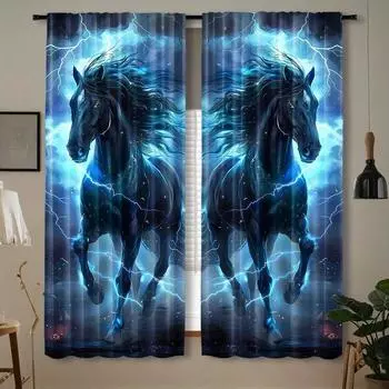 2 шт. Шторы с рисунком лошади, декоративные шторы на окна, оконные драпировки для спальни, гостиной, домашнего декора, украшения комнаты 100W130H(CM)&Grommet Top