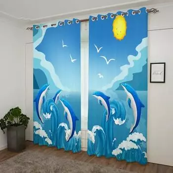 2 шт. шторы с рисунком рыб в морском стиле, декоративные шторы на карнизах для окон, украшения для спальни, гостиной, домашнего декора 140W160H(CM)55x63in&Grommet Top