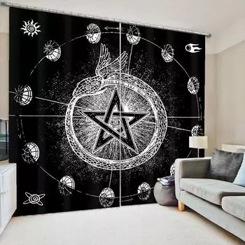 2 шт. шторы с рисунком солнца и луны, люверсы, верхний кармашек, декоративные оконные шторы, оконные украшения для спальни, гостиной, жалюзи (W50cmxH130cm)x2&Rod Pocket