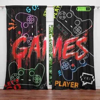 2 шт. Шторы с узором геймпада, декоративные шторы на окна, украшения для спальни, гостиной, домашнего декора, жалюзи, шторы 100W130H&Grommet Top