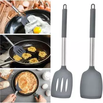2 шт. силиконовая лопаточка с прорезями, пищевая термостойкая посудомоечная машина, безопасная для жарки рыбных яиц, кастрюля с антипригарным покрытием, кухонная утварь, кухонная утварь, кухонная утварь чёрный
