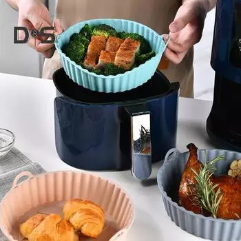 2 шт. силиконовая подкладка для фритюрницы с двойными ручками, круглая пищевая категория, не содержит бисфенола А, термостойкая, можно мыть в посудомоечной машине, многоразовая духовка, противень, корзина, миска, кухонные принадлежности серый