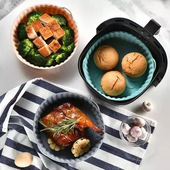 2 шт. силиконовая подкладка для фритюрницы с двойными ручками, круглая пищевая категория, не содержит бисфенола А, термостойкая, можно мыть в посудомоечной машине, многоразовая духовка, противень, корзина, миска, кухонные принадлежности серый