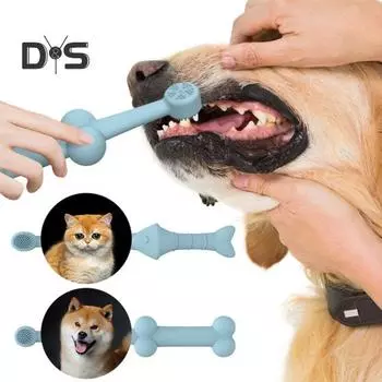 2 шт., силиконовая зубная щетка для домашних животных, зубные щетки для собак и кошек, набор для чистки зубов домашних животных, мягкая щетина, инструмент для ухода за зубами для больших и маленьких домашних животных зелёный