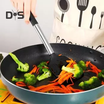 2 шт. силиконовые кухонные лопаточки с антипригарным покрытием, термостойкие, легко моющиеся, кухонные токарные инструменты, кухонная утварь чёрный