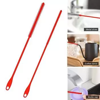 2 шт., силиконовые соломенные щетки, пищевые, без бисфенола А, портативные многоразовые, гибкие, удлиненные щетки для чистки соломинок красный