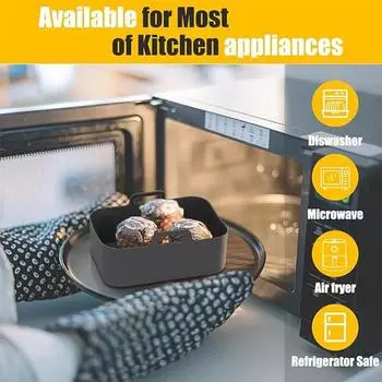 2 шт. силиконовые вкладыши для фритюрницы, прямоугольные многоразовые сменные кастрюли для аэрогриля, противень для выпечки, вставка в корзину, антипригарное покрытие, легкая чистка