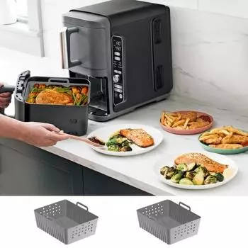 2 шт. силиконовых вкладышей для фритюрницы Ninja SL401, 2-корзинная фритюрница, многоразовые принадлежности для кастрюль, антипригарная жаропрочная форма для выпечки для безопасного и здорового питания серый