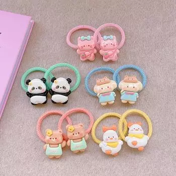 2 шт., симпатичные мультяшные яркие резинки для волос с изображением утенка-панды для девочек, аксессуары для волос принцессы, детские головные уборы бездна