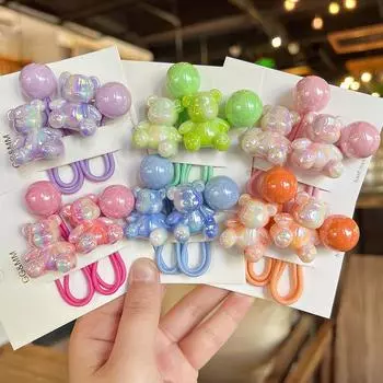 2 шт., симпатичные резинки для волос в виде сидящего медведя с градиентом для девочек, аксессуары для волос принцессы, детские резинки для волос, головные уборы для малышей оранжевый