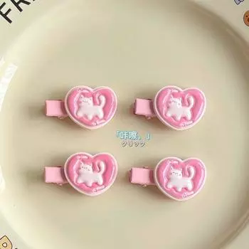 2 шт., симпатичные заколки для волос в виде кота с сердечком, детские милые розовые заколки в виде утконоса, милый ободок с изображением котенка из мультфильма, аксессуары для волос 2PCS